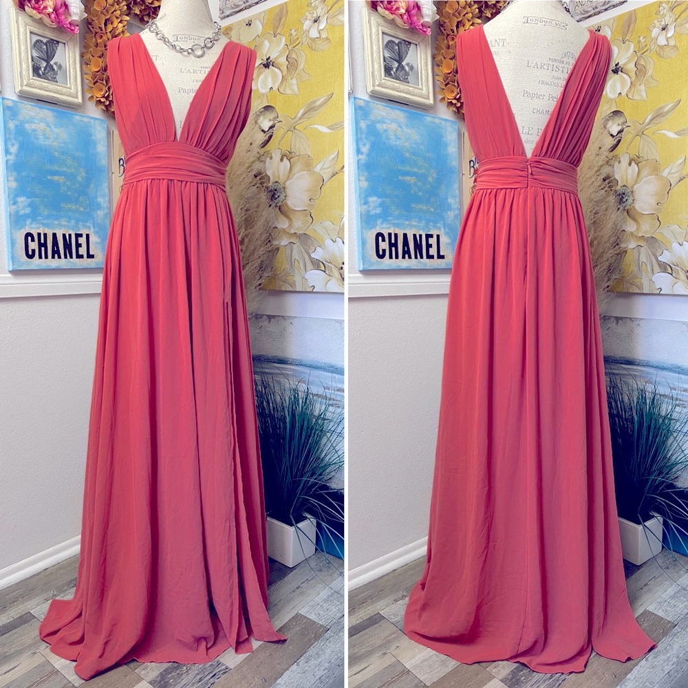 Lulus Heavenly Hues Blush Dusty Rose Surplice Maxi Dress Size M